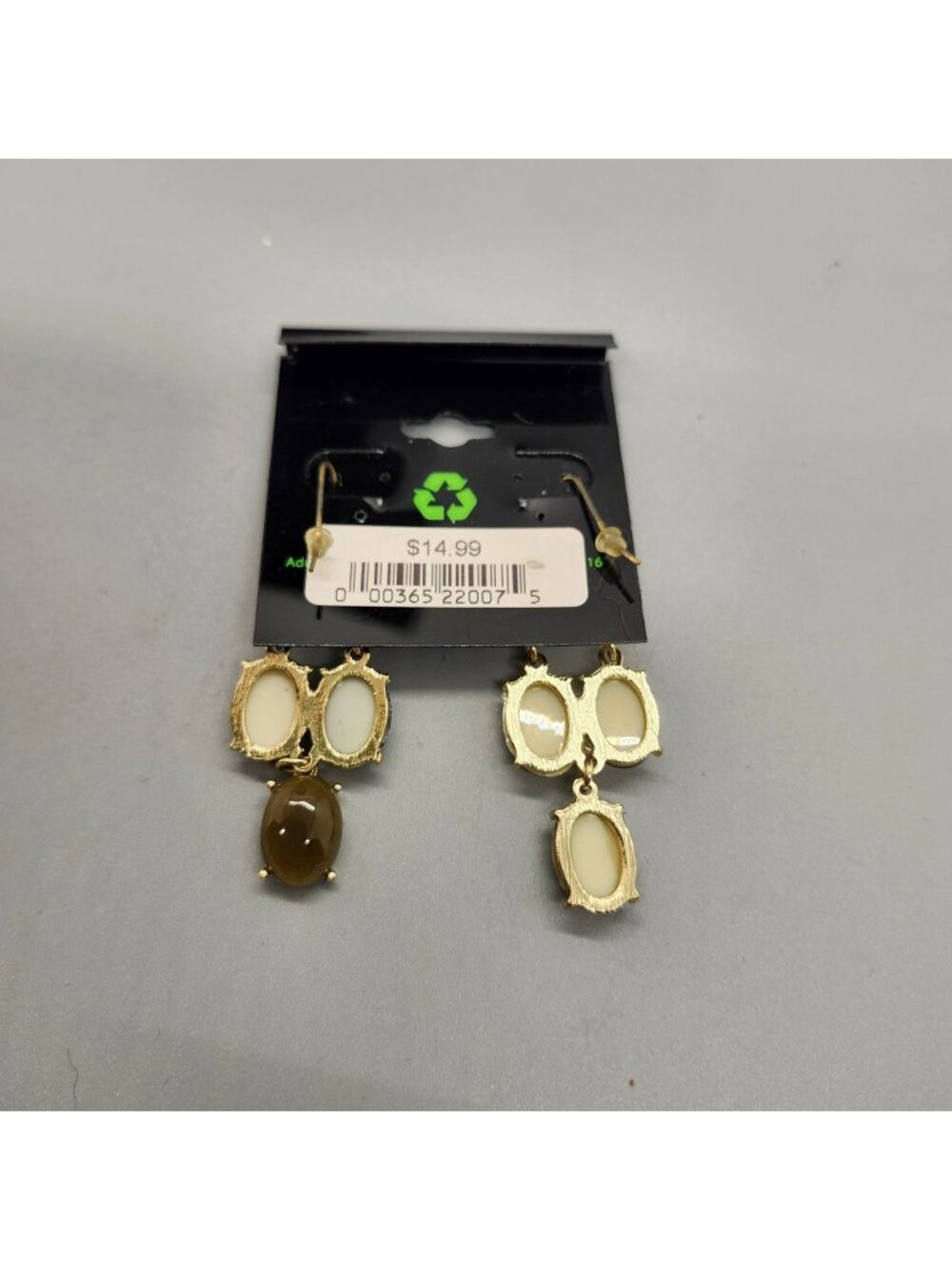 Taramanda Dangle Drop Earrings 2.5" Gold Tone Brown Olive Cabochons - Picture 3 of 3